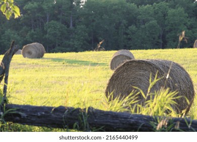 Late Summer Hay Bales In Rural Ontario.