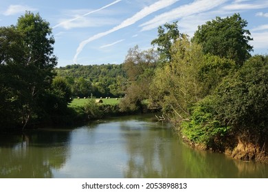 Late Summer Landscape In Northern France At The Shores Over River La Chiers
