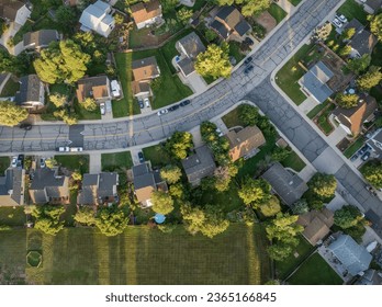 late summer sunrise over residential area of Fort Collins in northern Colorado, aerial view - Powered by Shutterstock