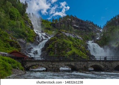 Twin Falls Latefossen Waterfall Full White Stock Photo 1042278454 ...