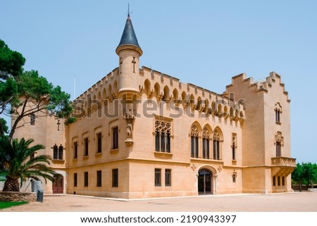 a lateral view of the main facade of the Castle of Vila-seca, in Vila-seca, in Catalonia, Spain, in a sunny summer day