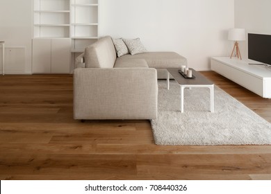 Lateral view of modern minimal living. Nobody inside - Shutterstock ID 708440326
