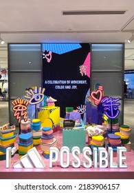 The Latest 2022 Fun And Colorful Window Display With The Latest Quote I`M POSSIBLE At The Adidas Store In The Suria KLCC, July 16, 2022, Kuala Lumpur, Malaysia