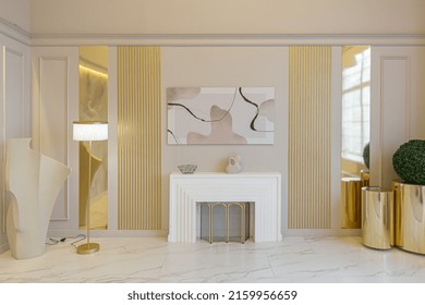 the latest fashion home trends in an ultra modern elegant interior of a cozy studio in soft pastel colors. close-ups of a stylish living area with golden elements - Shutterstock ID 2159956659