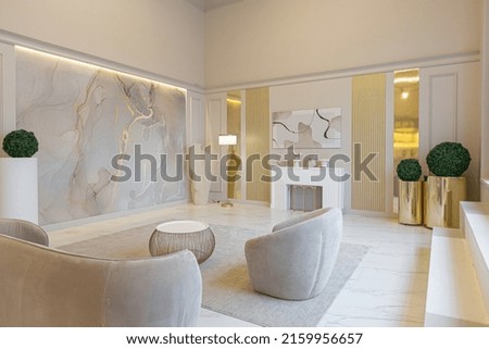the latest fashion home trends in an ultra modern elegant interior of a cozy studio in soft pastel colors. close-ups of a stylish living area with golden elements
