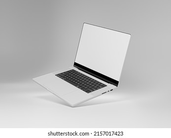 Latest Laptop 2022 For Mockup. 2022 Laptop With Blank Screen On White Background. Brand New Laptop Computer. New Version Notebook. 3D Rendered Illustration.