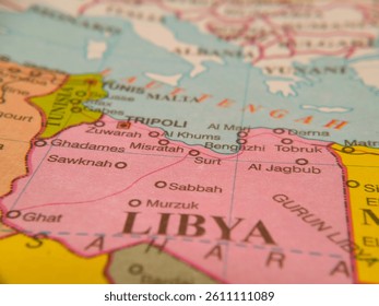 The latest map highlighting Libya and surrounding North African countries like Tunisia. Shows major cities including Tripoli and Benghazi. Explore African geography and travel destinations.