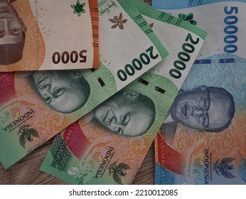 The latest series of Indonesian rupiah banknotes published in 2022, the background of the rupiah currency with a value of fifty thousand, twenty thousand and five thousand rupiah