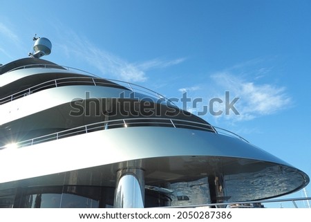 Latest technology modern silver mega yacht and the only hybrid one called 