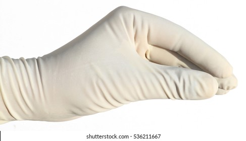 Latex Rubber Glove Hand Isolated On White 