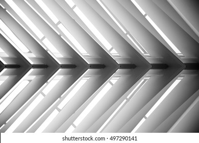 Lath ceiling. Construction of roof. Joist, rafter. Abstract contemporary architecture or modern interior photograph. Geometric pattern with regular angular structure. - Powered by Shutterstock