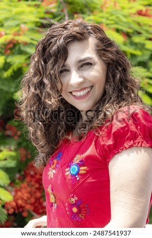 Similar – Happy curvy girl with curly hair