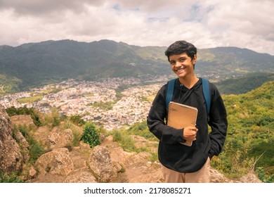 Latin College Freshman Smiling And Looking At Camera.