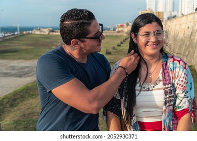 Latin Couple Talking In The City