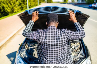 Latin Hispanic Stressed Man Having Trouble With His Broken Car Outdoors