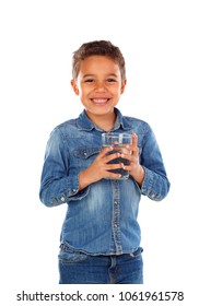 Latin Kid Drinking Water Isolated On A White Background