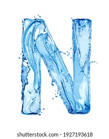 Latin Letter N Made Of Water Splashes, Isolated On A White Background