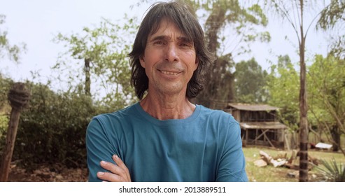 Latin Man Of Indigenous Descent On His Farm. Brazilian Farmer