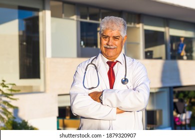 Latin Man Senior Doctor In A Mexican Hospital In Mexico City Or Latin America