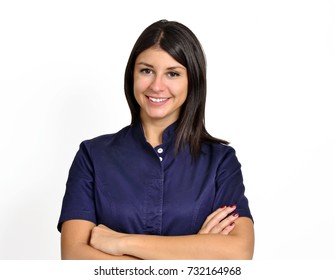 Latin Nurse Medic Young Woman Portrait On White Background.