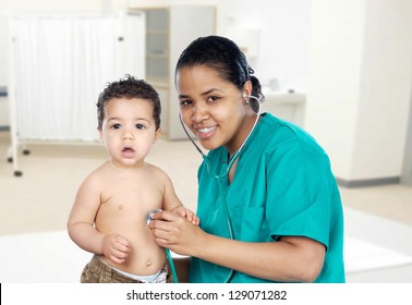 Latin Pediatric Girl With A Child In The Hospital