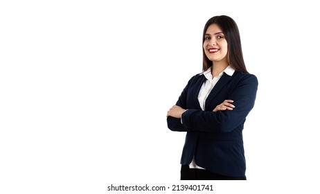 Latina Business Woman Smiling Crossed Arms On White Background