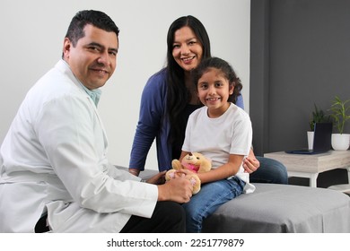 Latina mother cares for and accompanies her curly little daughter at the dark-haired pediatrician specialist doctor's office to prevent abuse and harassment at her medical checkup
 - Powered by Shutterstock