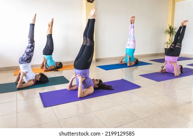 Latina Women Candlestick Yoga Pose During Stock Photo 2199129585 ...