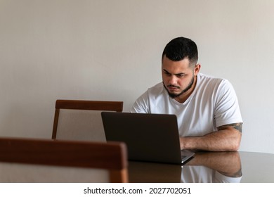 Latino Man Looking With An Angry Face At A Laptop Screen