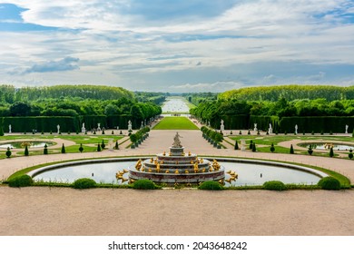 Latona fountain and Versailles park landscape outside Paris, France