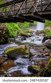 Latourell Falls Rustic Bridge Low Angle View