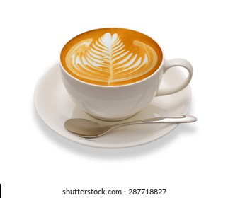 Latte Art, Coffee Isolated On White Background