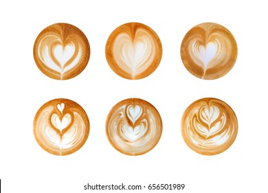 latte art heart shapes on white background