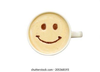 Latte Art - Isolated Cup Of Coffee With A Smile