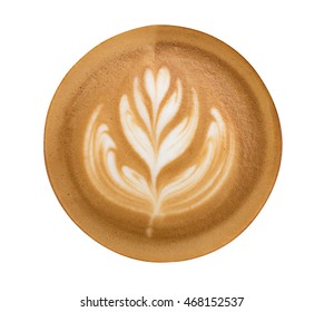 Latte art pattern top view isolated on white background