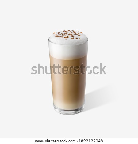 Latte in glass on white background