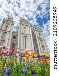 Latter Day Saints Temple with Tulips