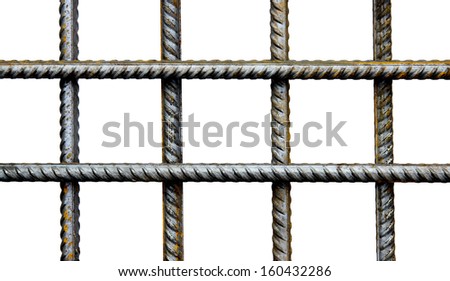 The lattice of reinforcing steel rods isolated on white background