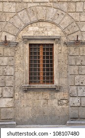 Lattice in a window in stone wall