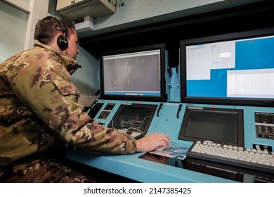 LATVIA, LIELVARDE, SEPTEMBER 2017 - NATO DARS - Deployable Air Control Centre, Recognised Air Picture Production Centre, Sensor Fusion Post - Deployed At Lielvarde Air Base. Fine Film Grain Effect.