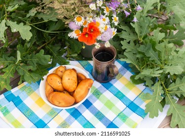 Latvia Summer June 23-24. Traditional National Latvian Food - Cheese Patties. Symbols Of Latvia For Ligo Holiday. 