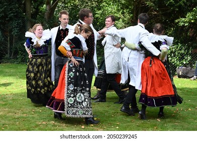 Lauenhagen, Germany - September 12, 2021: Folk dance in traditional Schaumburg costume 