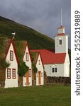 Laufas, large farm 1866-70, church from 1865, north Akureyri, Nordurland eystra, northeast Iceland, Iceland