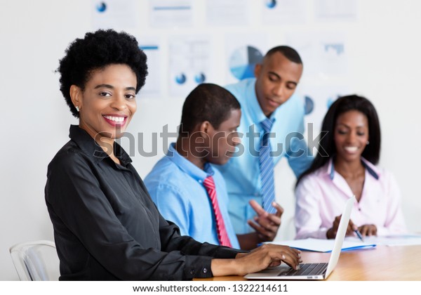 Laughing African American Businesswoman Work Office Stock Photo ...