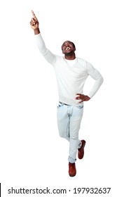 Laughing African Man Showing Up On White Background