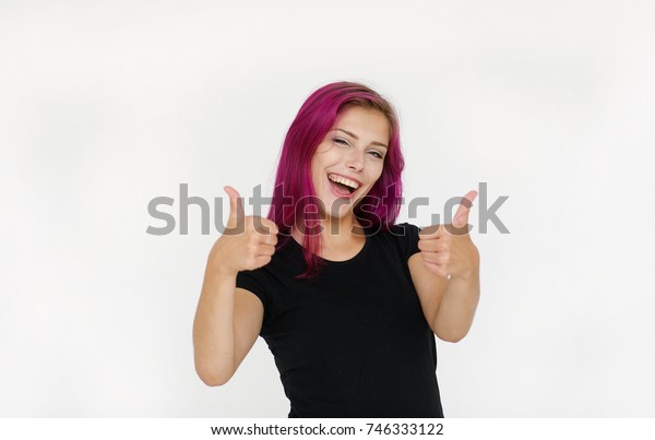 Laughing Beautiful Girl Purple Hair Dressed Stock Photo Edit Now