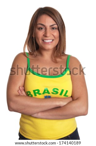 Laughing brazilian girl with crossed arms  