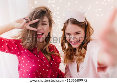 Laughing Girl Wavy Hair Making Selfie Royalty Free Stock Image