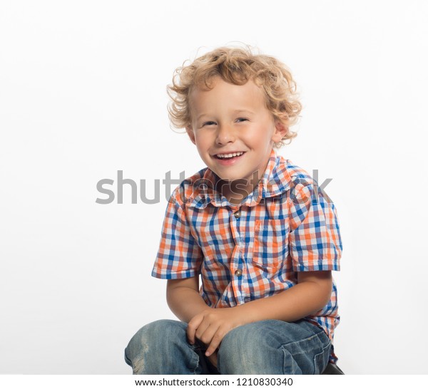 Laughing Little Boy Curly Blonde Hair Stock Photo Edit Now
