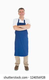 Laughing Man Dressed In Blue Apron